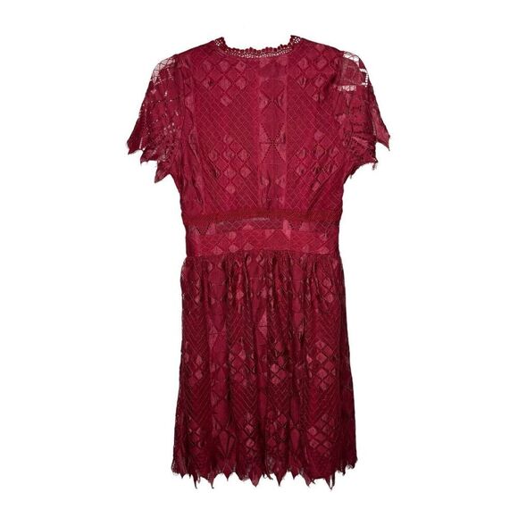 Anthropologie Foxidoe Dress Womens Medium Lace Burgundy Deep V Holiday Party - Picture 2 of 14